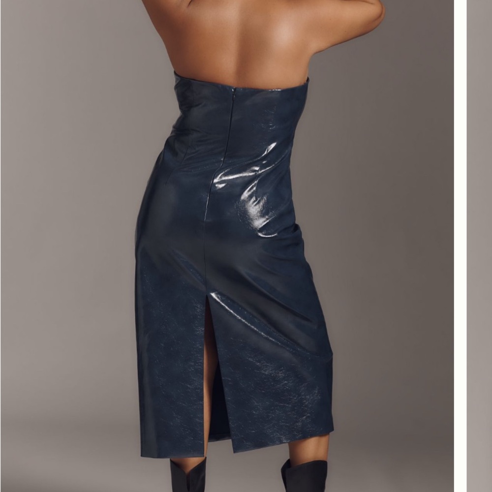 Strapless Faux Leather Blue Dress - Picture 2 of 5